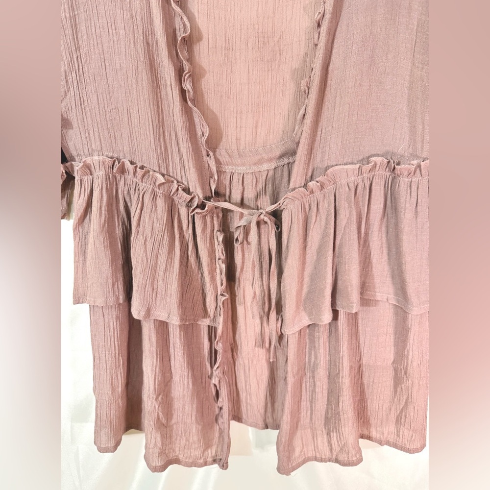 Sweet Generis Long Open Front Lightweight Ruffled Cardigan Kimono Size Medium - Picture 4 of 11